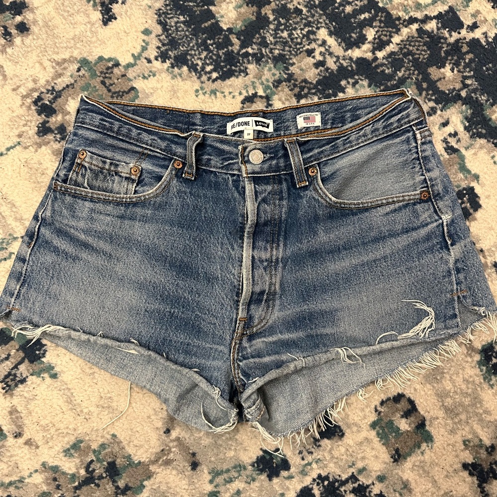 Re/Done Classic Blue Denim Cutoff Jean Shorts